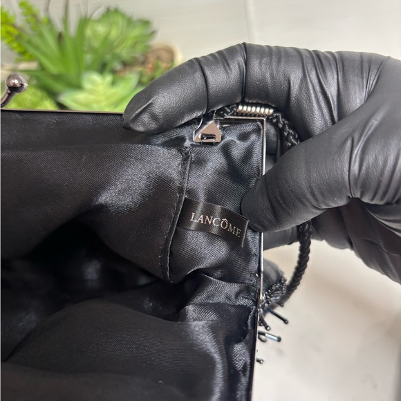 Vintage Lancôme Black Beaded Evening Bag Sequin Clutch Braided Strap Formal - Picture 10 of 10